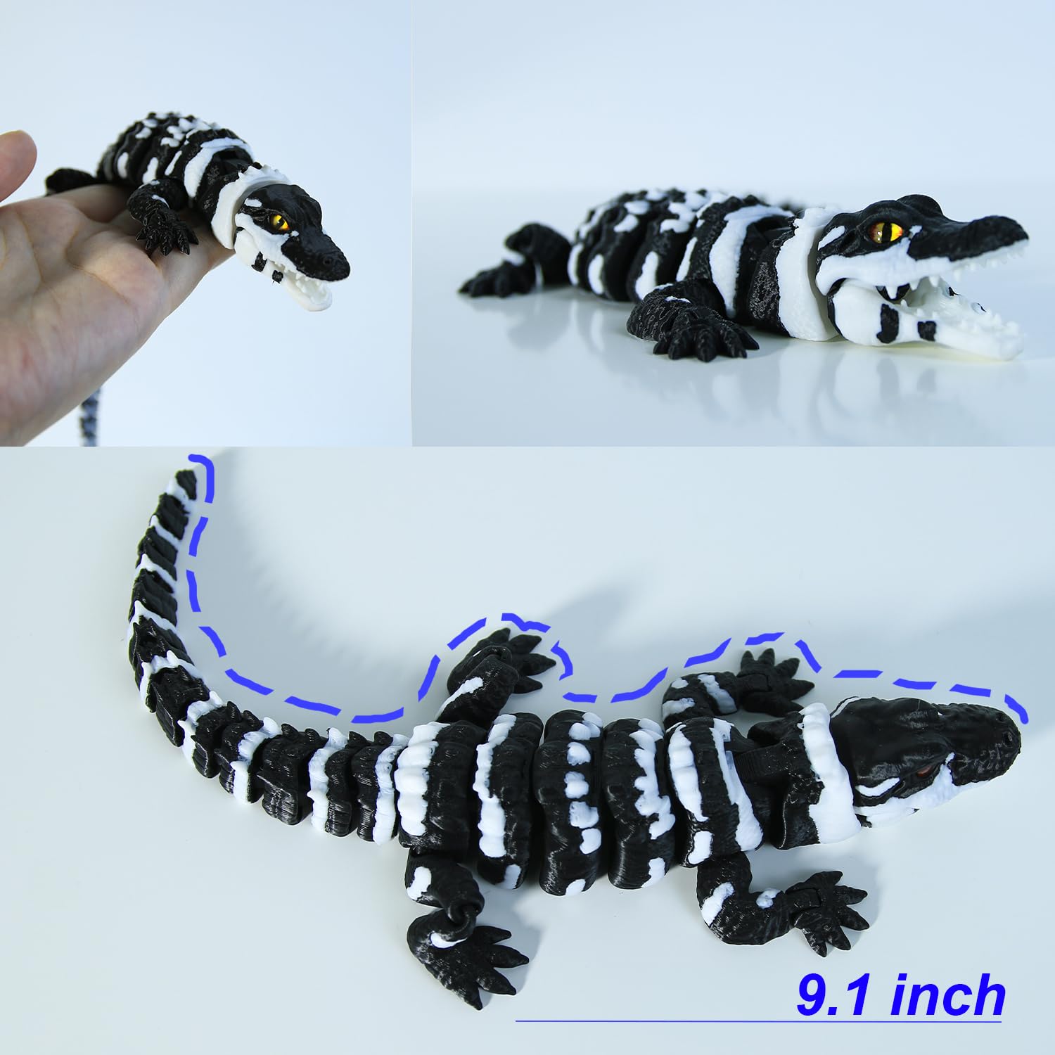 3D Printed Articulated Alligator Figurine – Black Flexible Poseable Animal Model by MildLion