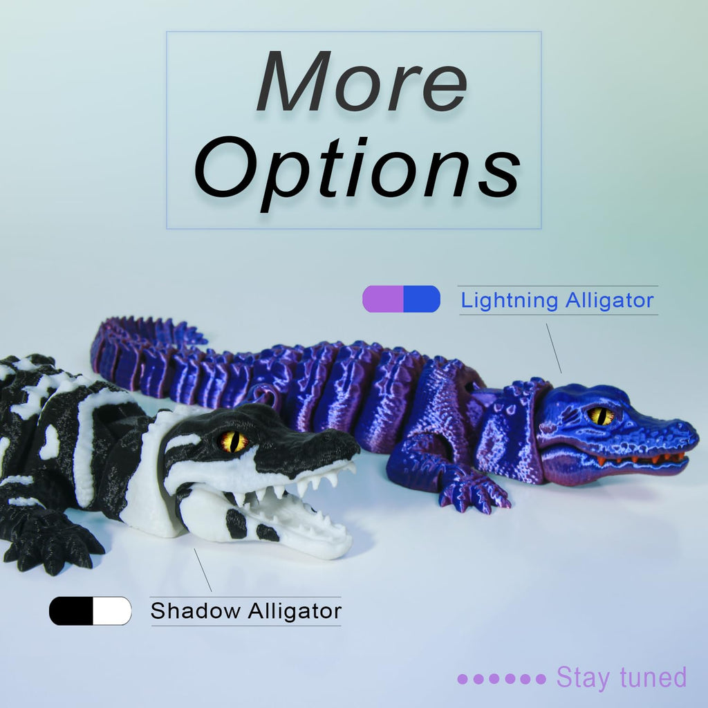3D Printed Articulated Alligator Figurine – Black Flexible Poseable Animal Model by MildLion