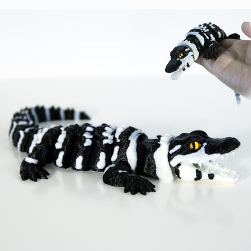 3D Printed Articulated Alligator Figurine – Black Flexible Poseable Animal Model by MildLion