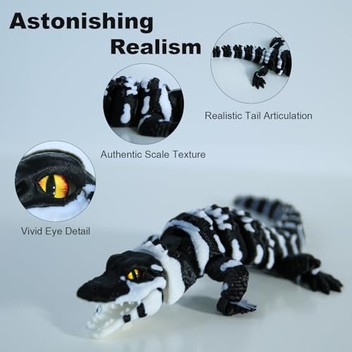 3D Printed Articulated Alligator Figurine – Black Flexible Poseable Animal Model by MildLion