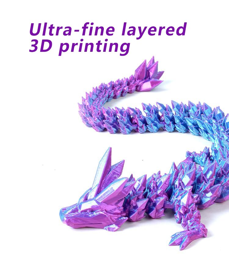 3D Printed Articulated Dragon Fidget Toy – 12-Inch Gold Dragon Statue for Desk Decor