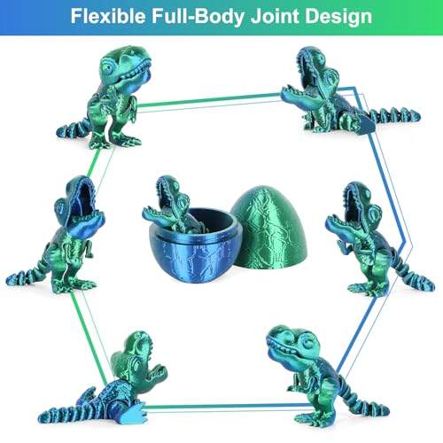 3D Printed Articulated Dragon in Egg – Blue-Green Dinosaur Fidget Toy by ISFOFO