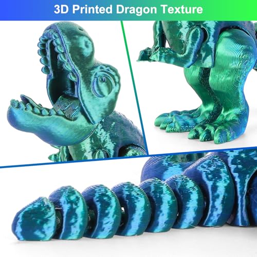3D Printed Articulated Dragon in Egg – Blue-Green Dinosaur Fidget Toy by ISFOFO