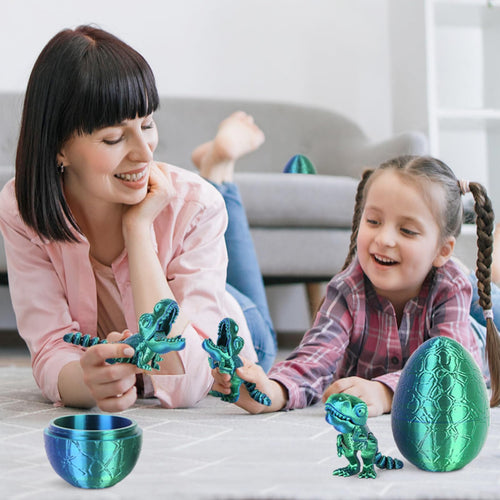 3D Printed Articulated Dragon in Egg – Blue-Green Dinosaur Fidget Toy by ISFOFO