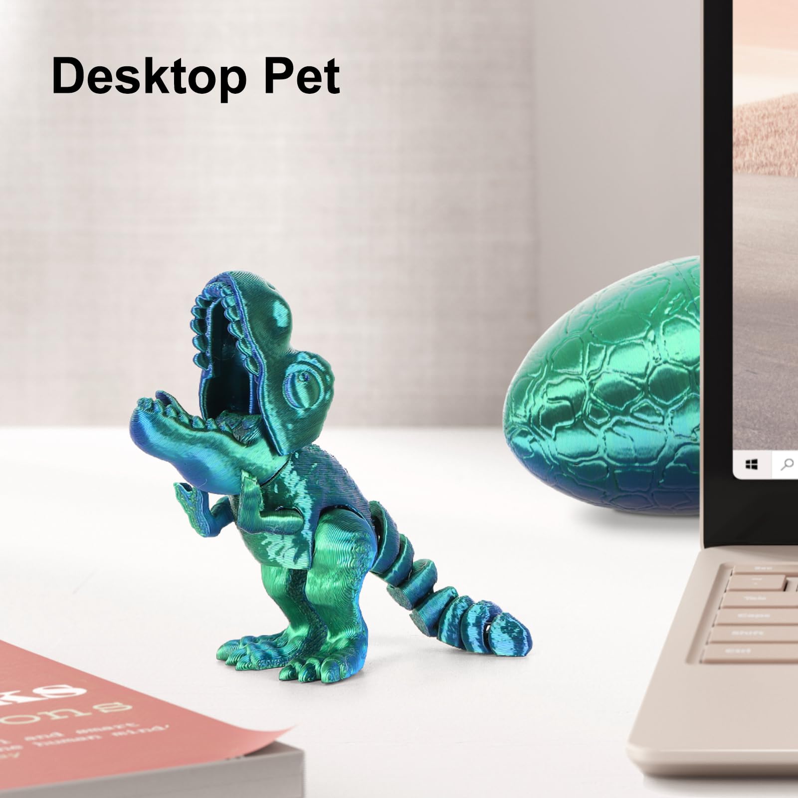 3D Printed Articulated Dragon in Egg – Blue-Green Dinosaur Fidget Toy by ISFOFO