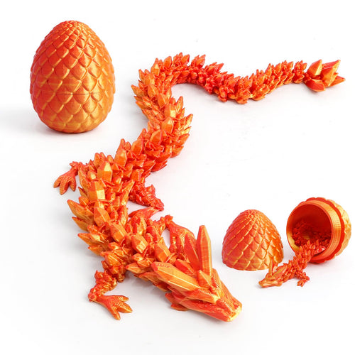 3D Printed Articulated Dragon with Mystery Egg – 12-Inch Flexible Crystal Dragon Toy for Teens & Adults, Unique Desk Decor (Red Gold)