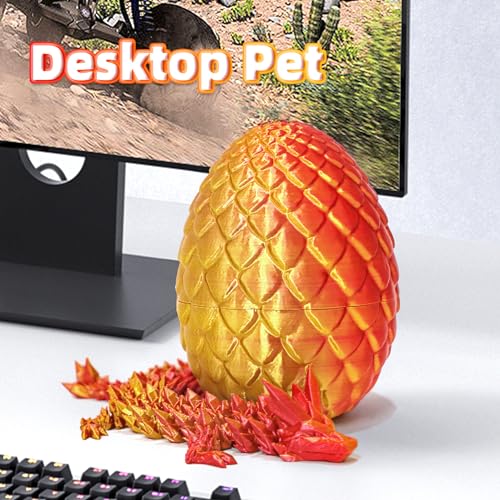 3D Printed Articulated Dragon with Mystery Egg – 12-Inch Flexible Crystal Dragon Toy for Teens & Adults, Unique Desk Decor (Red Gold)