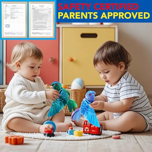 3D Printed Articulated Parrot Figure - Iridescent Emerald Green Movable Wings Desk Fidget Toy
