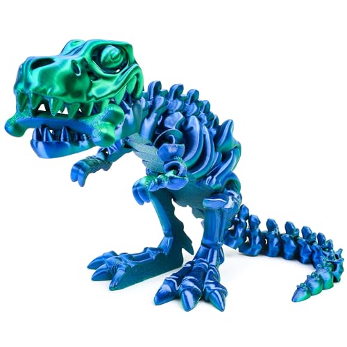 3D Printed Articulated T-Rex Skeleton – Poseable Dinosaur Toy with Flexible Joints for Stress Relief (Green-Blue)