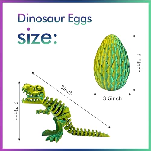 3D Printed Dinosaur in Mystery Crystal Egg – Articulated T-Rex Fidget Toy, Stress Relief, PLA