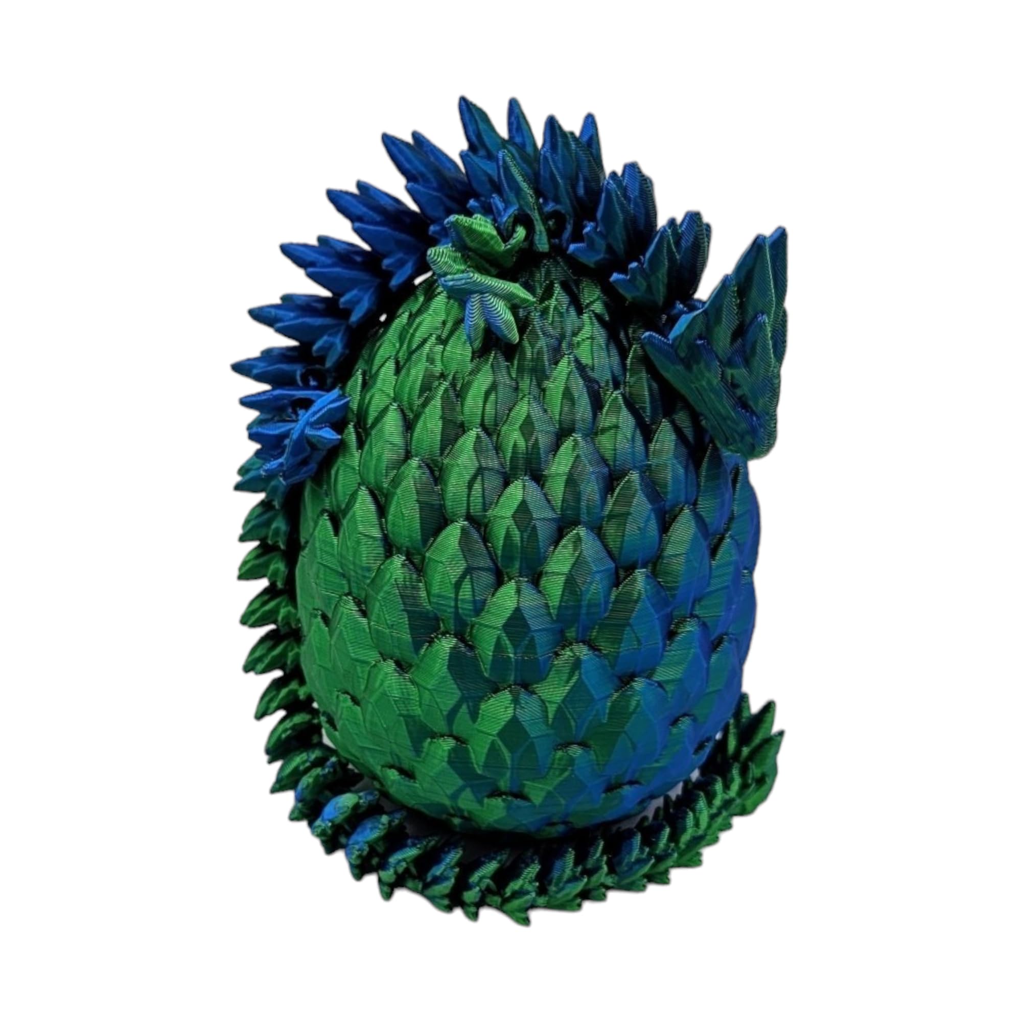 3D Printed Dragon Egg Articulating Gemstone Dragon - 13 Inch Soft Touch Fidget Toy (Blue Green Silk)