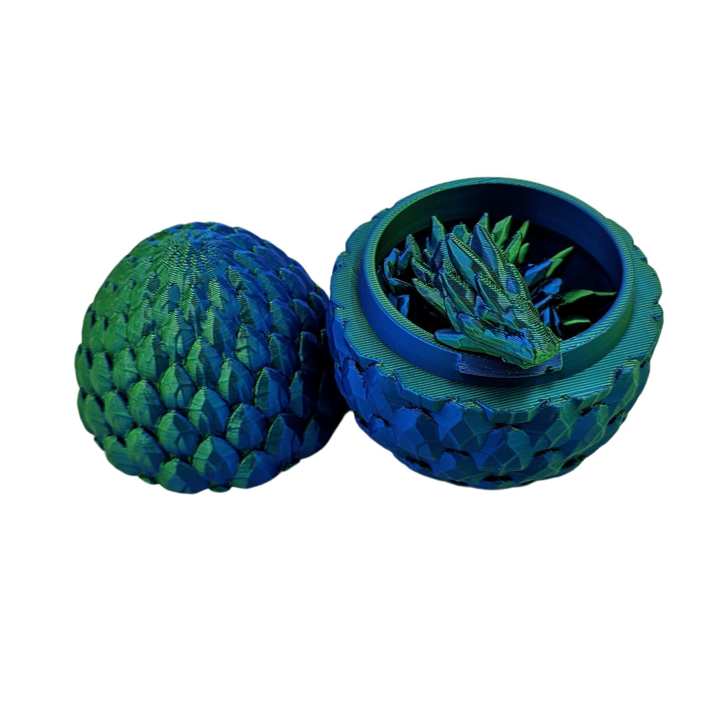 3D Printed Dragon Egg Articulating Gemstone Dragon - 13 Inch Soft Touch Fidget Toy (Blue Green Silk)