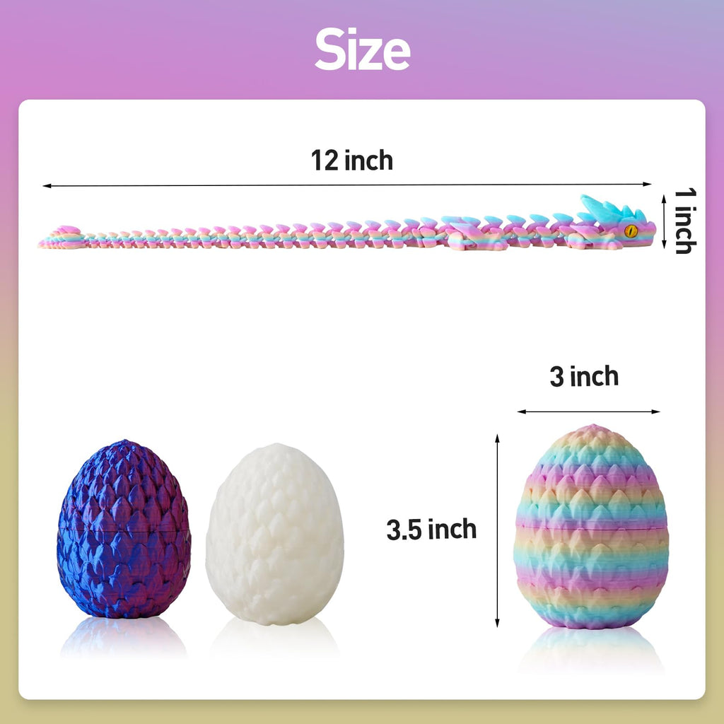 3D Printed Dragon Egg with Articulated Dragon Inside - 12 Inch Fidget Toy, Eco-Friendly PLA, Decorative Gift
