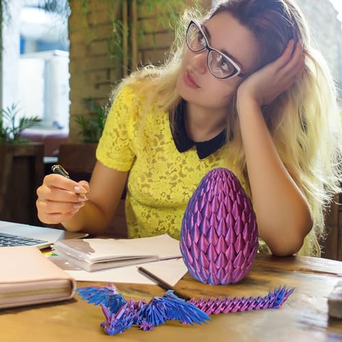 3D Printed Dragon Egg with Articulated Flying Dragon – Collectible Toy for Adults & Kids (Purple, M)