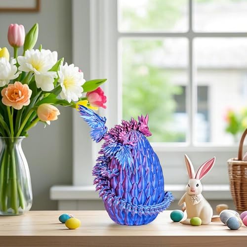 3D Printed Dragon Egg with Articulated Flying Dragon – Collectible Toy for Adults & Kids (Purple, M)