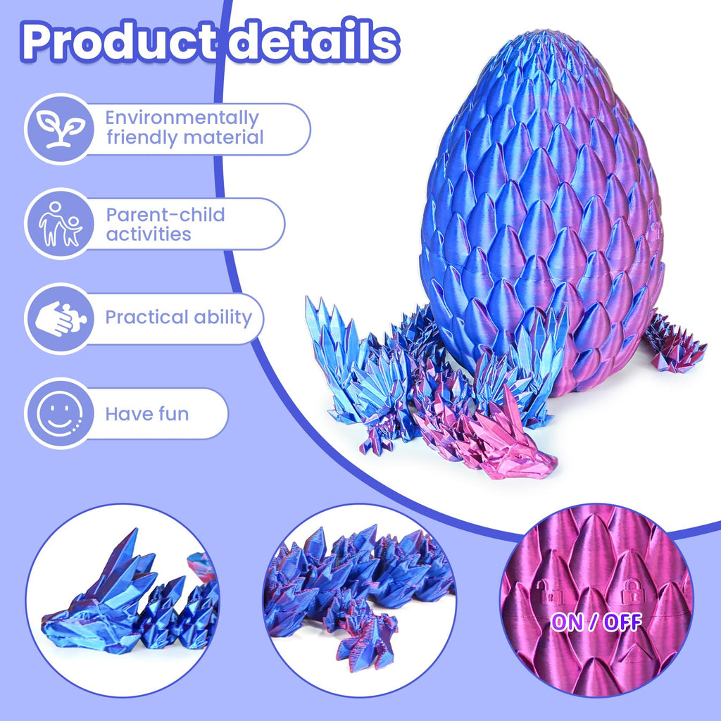 3D Printed Dragon Egg with Articulated Flying Dragon – Collectible Toy for Adults & Kids (Purple, M)