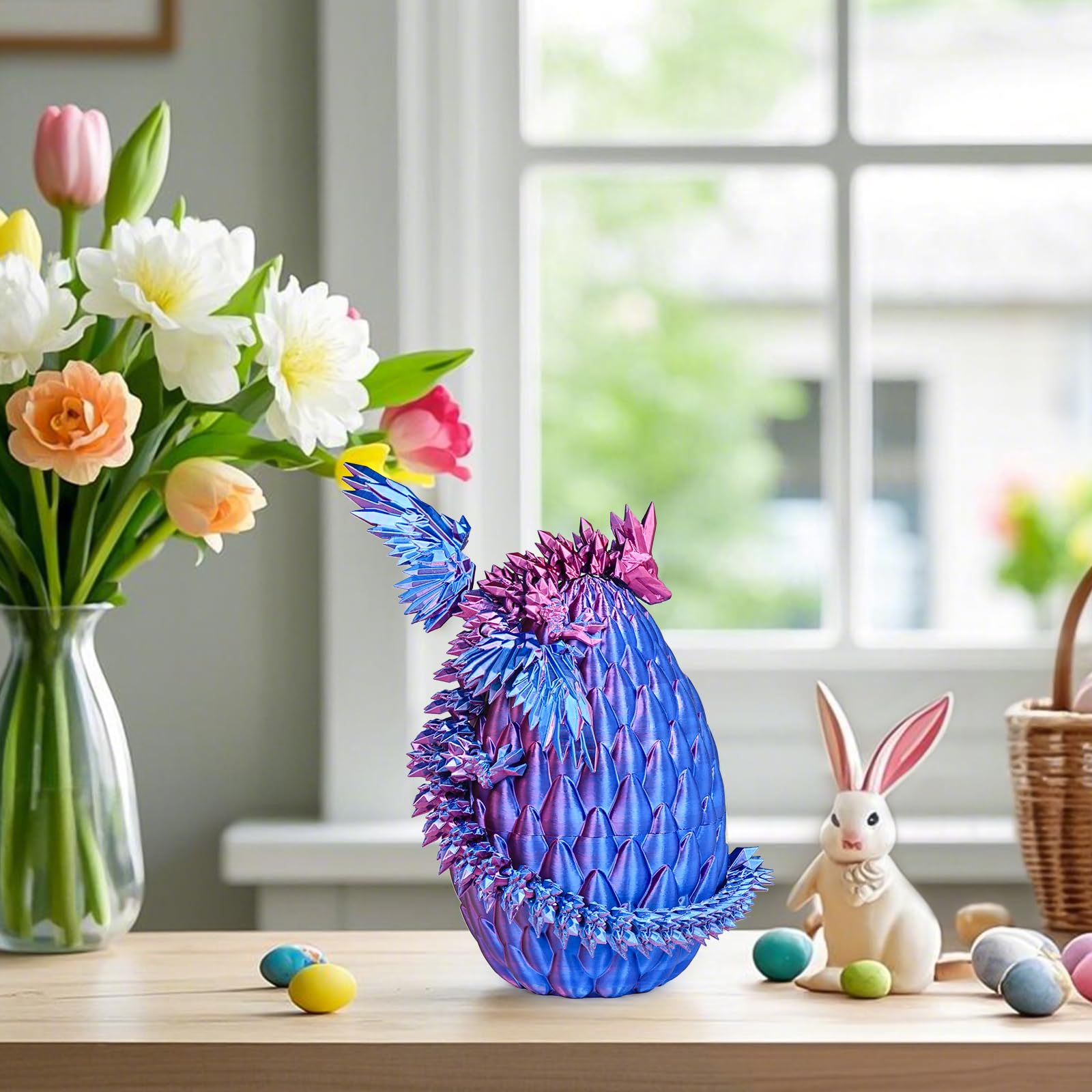 3D Printed Dragon Egg with Articulated Flying Dragon – Collectible Toy for Adults & Kids (Purple, M)