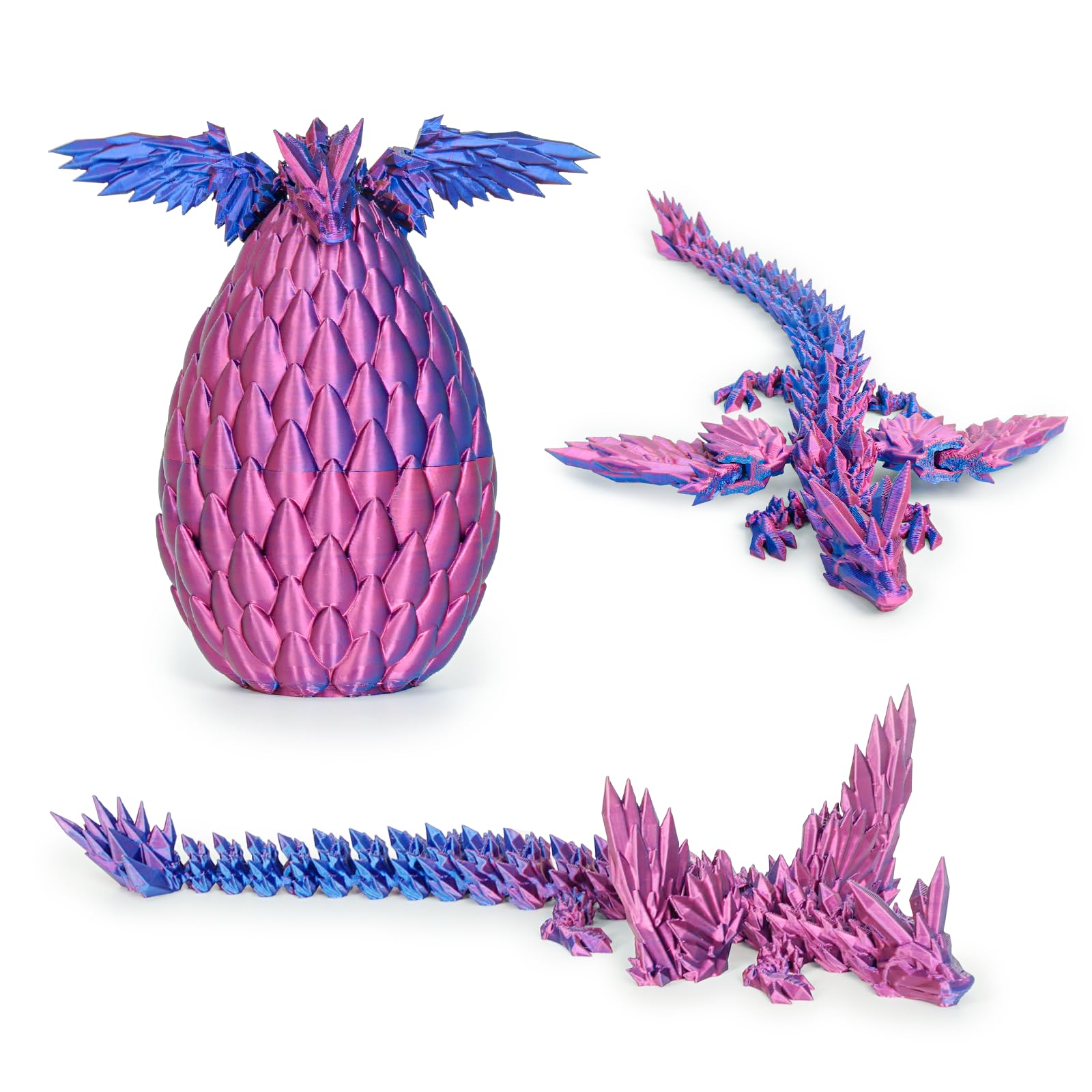 3D Printed Dragon Egg with Articulated Flying Dragon – Collectible Toy for Adults & Kids (Purple, M)