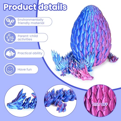 3D Printed Dragon Egg with Articulated Flying Dragon – Collectible Toy for Adults & Kids (Purple, M)