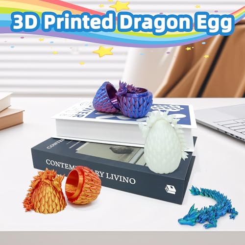 3D Printed Dragon Eggs 4-Pack – Mini Eggs with Dragons Inside, Cute Party Favors, Surprise Gift for Kids (Ages 6+)