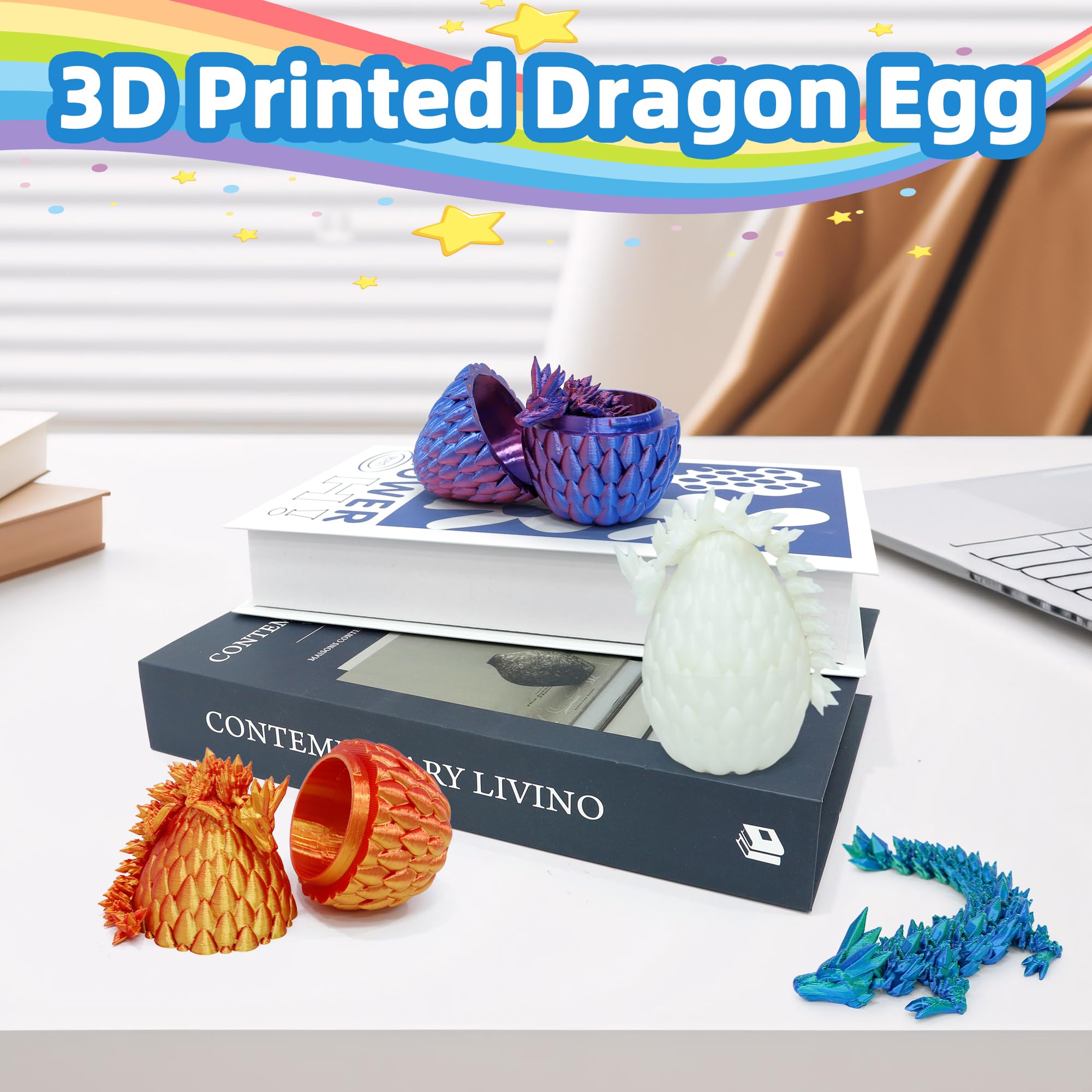 3D Printed Dragon Eggs 4-Pack – Mini Eggs with Dragons Inside, Cute Party Favors, Surprise Gift for Kids (Ages 6+)
