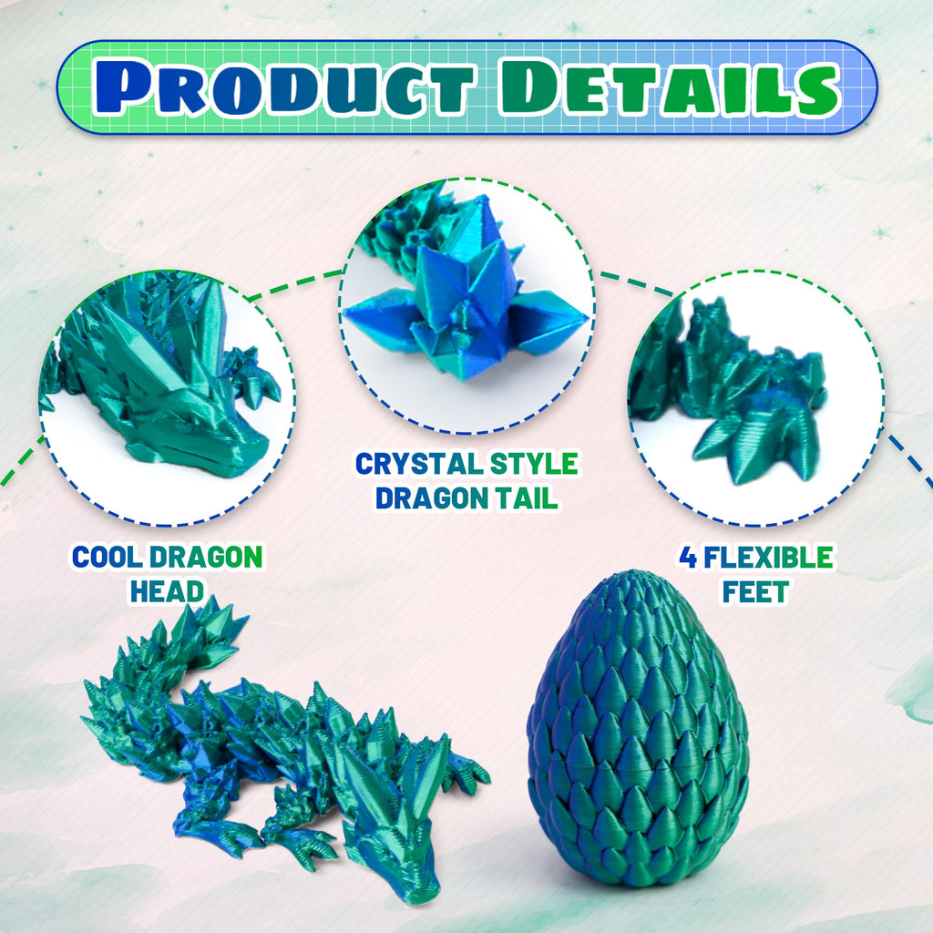 3D Printed Dragon Eggs 4-Pack – Mini Eggs with Dragons Inside, Cute Party Favors, Surprise Gift for Kids (Ages 6+)