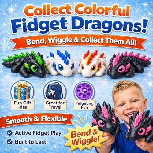 3D Printed Dragon Eggs Set – 8 Mini Articulated Baby Dragons for Kids and Adults, Fidget Toy and Desk Decor