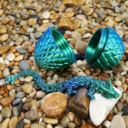 3D Printed Dragon in Surprise Egg – Posable Dragon Toy with Hinged Joints (Green)