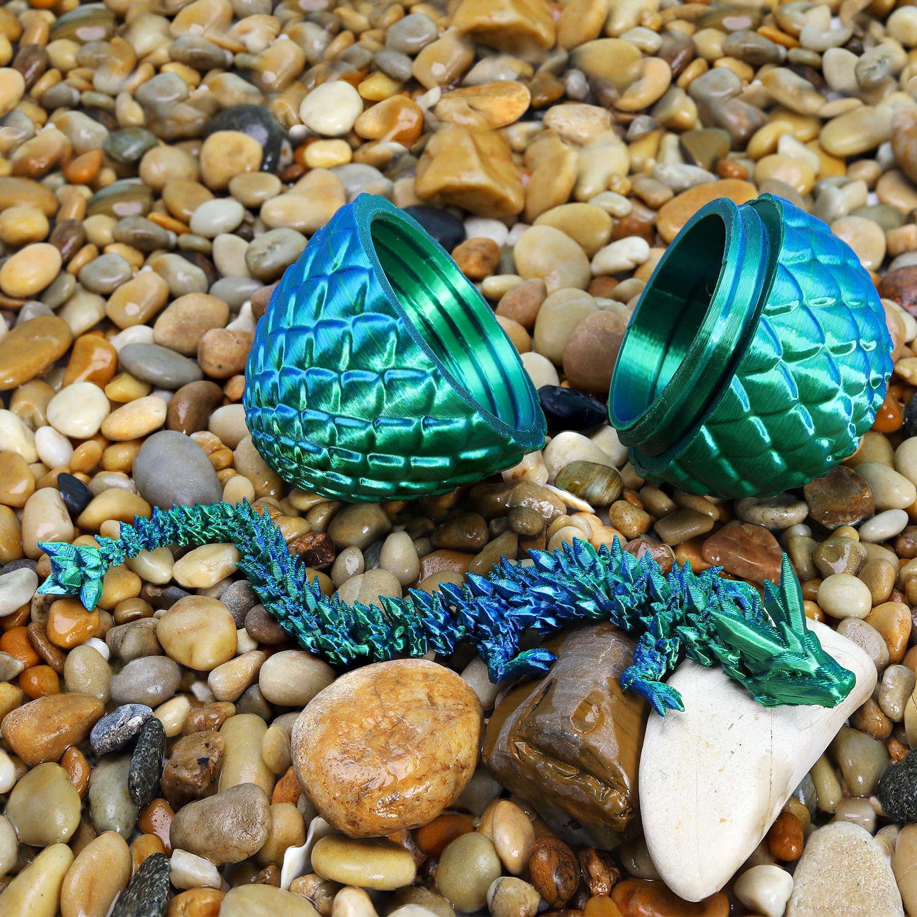 3D Printed Dragon in Surprise Egg – Posable Dragon Toy with Hinged Joints (Green)