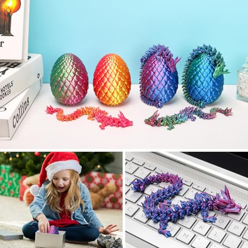 3D Printed Dragon Surprise Egg Toy - Flexible Hinged Dragon Inside Crystal Egg, Unique Gift for Kids and Collectors (Yellow & Green)
