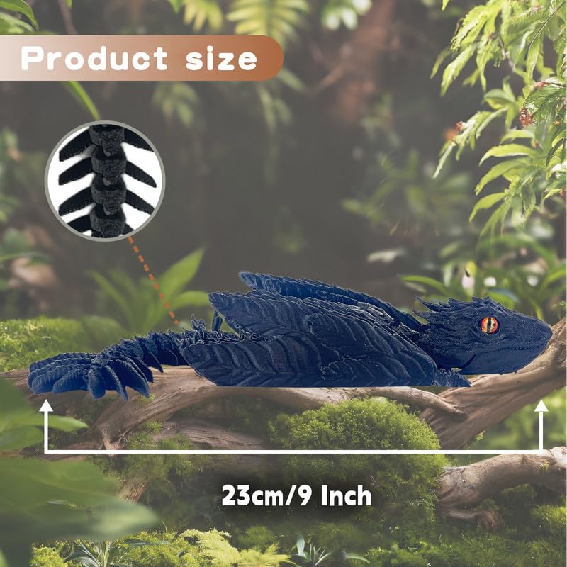 3D Printed Feathered Wyvern Dragon - Articulated Figure with Wings, Black Red