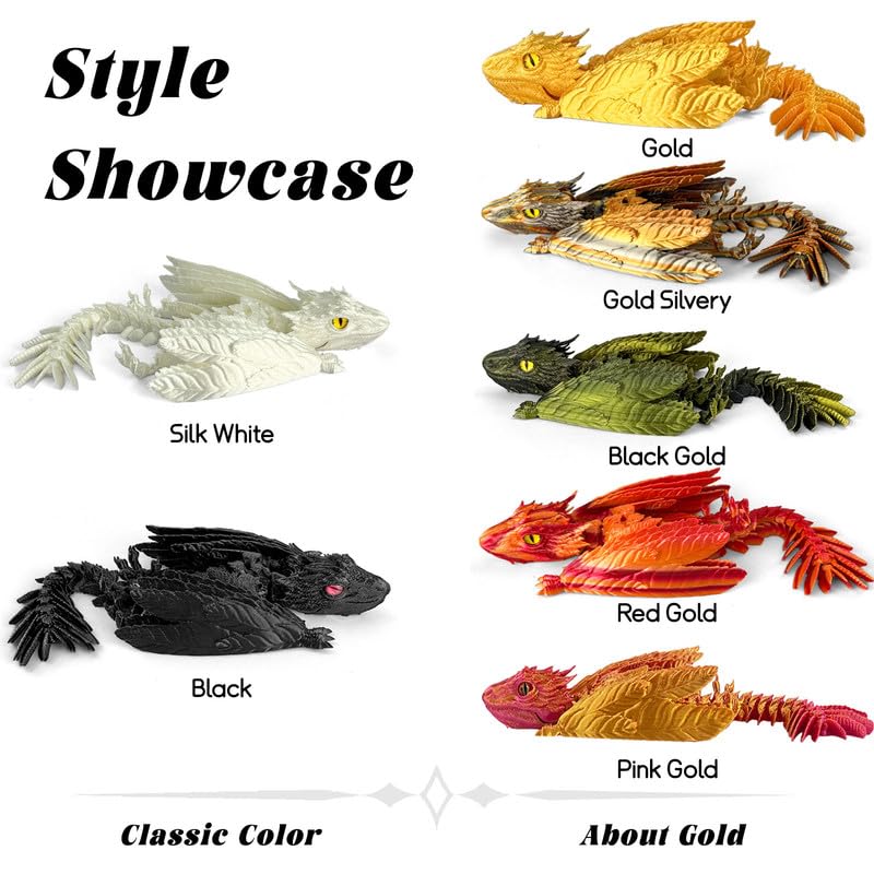 3D Printed Feathered Wyvern Dragon – Articulated Winged Dragon Figurine, Desktop Pet, Fantasy Collectible (Black Rose Red)
