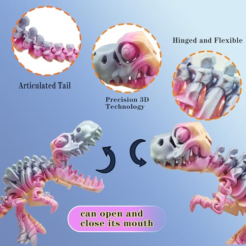 3D Printed Flexible Dinosaur Toy - Rainbow T-Rex by JIANLEKE - Desk Decoration & Stress Relief