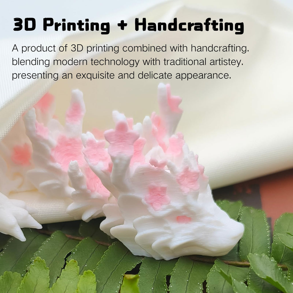3D Printed Sakura Dragon Egg & Dragon Set – 4.33" Egg + 12" Articulated Dragon Toy by Cinderwing3D (Pink-White)
