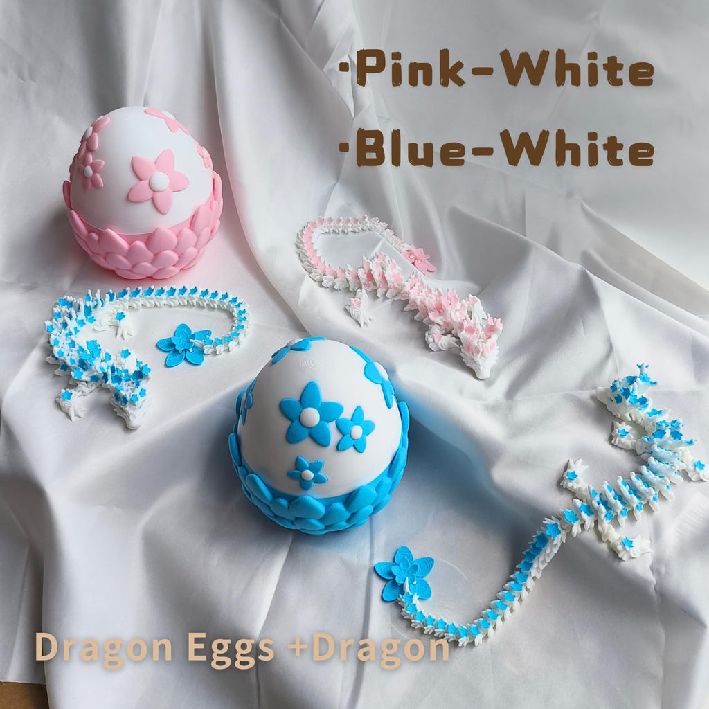 3D Printed Sakura Dragon Egg & Dragon Set – 4.33" Egg + 12" Articulated Dragon Toy by Cinderwing3D (Pink-White)