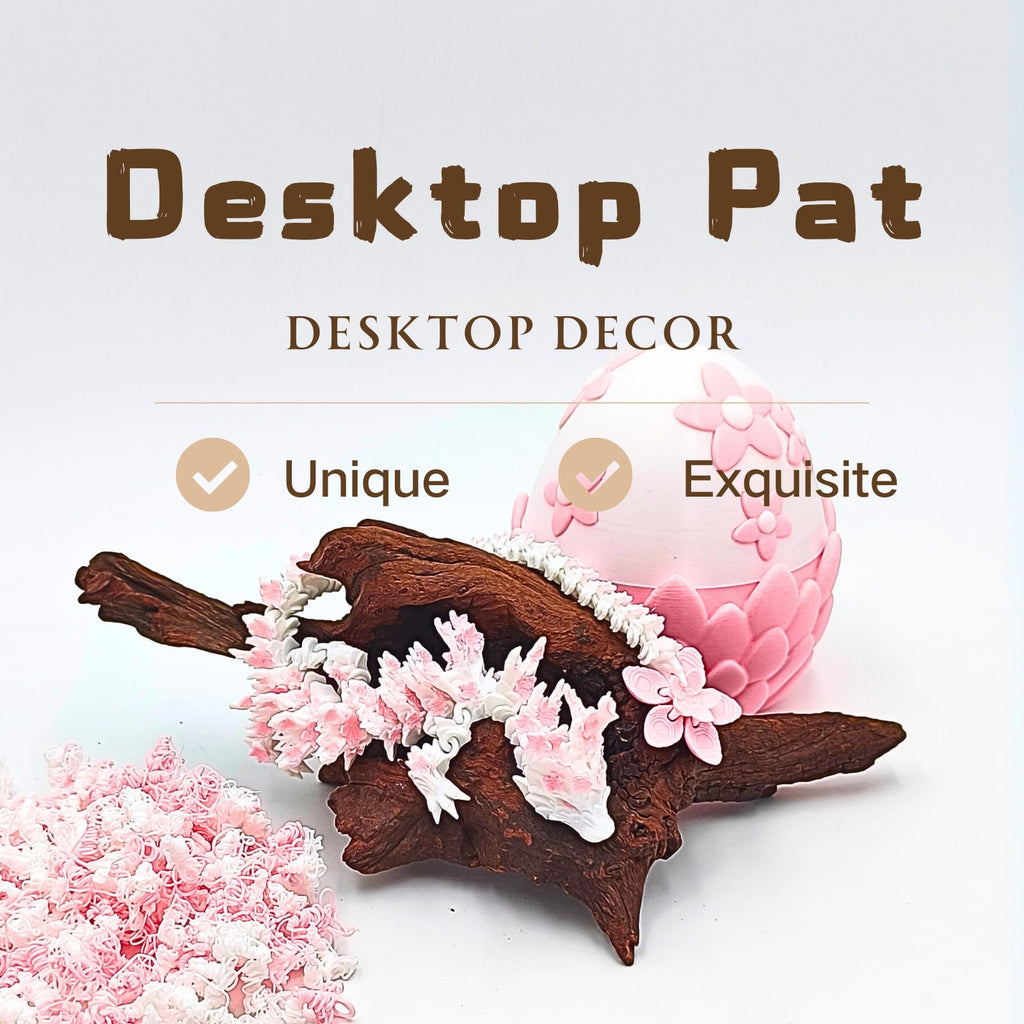 3D Printed Sakura Dragon Egg & Dragon Set – 4.33" Egg + 12" Articulated Dragon Toy by Cinderwing3D (Pink-White)