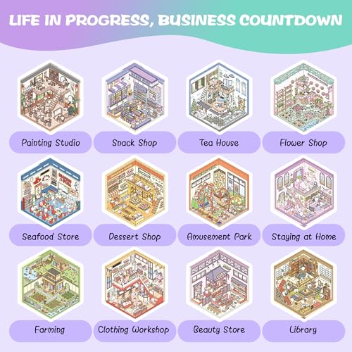 3D Sticker Scene Book for Adults - 12 Sets DIY Miniature Room Stickers with Tweezers - Stress Relief Craft Activity