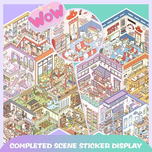 3D Sticker Scene Book for Adults - 12 Sets DIY Miniature Room Stickers with Tweezers - Stress Relief Craft Activity