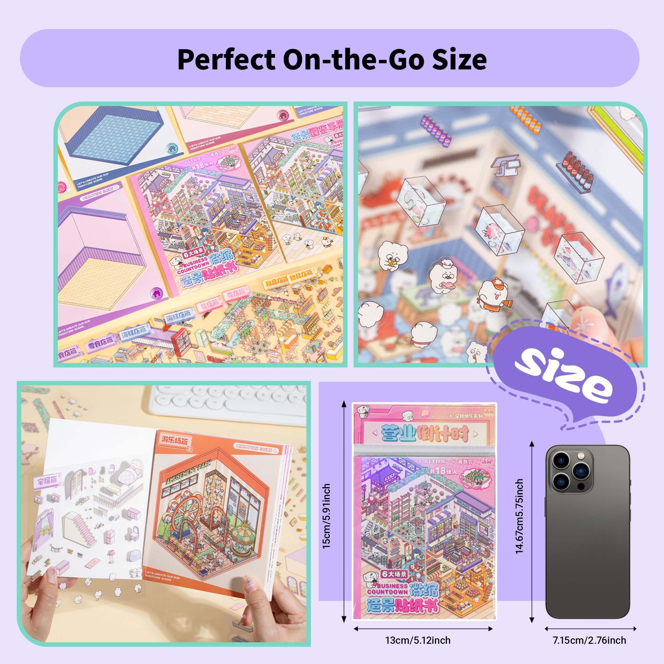 3D Sticker Scene Book for Adults - 12 Sets DIY Miniature Room Stickers with Tweezers - Stress Relief Craft Activity