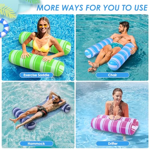 4-in-1 Inflatable Pool Float for Adults - 2 Pack Blue/Green - Hammock, Saddle, Drifter, Lounger