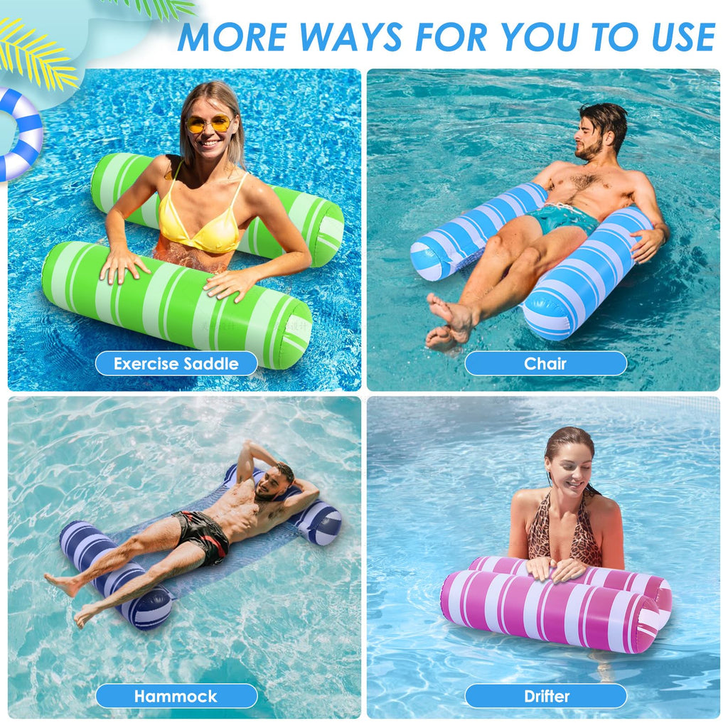 4-in-1 Inflatable Pool Float for Adults - 2 Pack Blue/Green - Hammock, Saddle, Drifter, Lounger