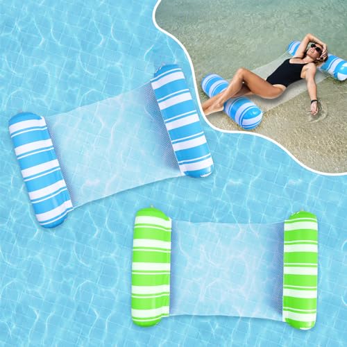 4-in-1 Inflatable Pool Float for Adults - 2 Pack Blue/Green - Hammock, Saddle, Drifter, Lounger