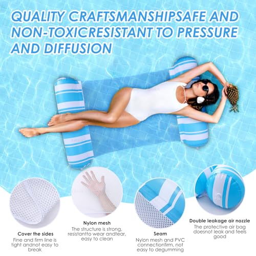 4-in-1 Inflatable Pool Float for Adults - 2 Pack Blue/Green - Hammock, Saddle, Drifter, Lounger