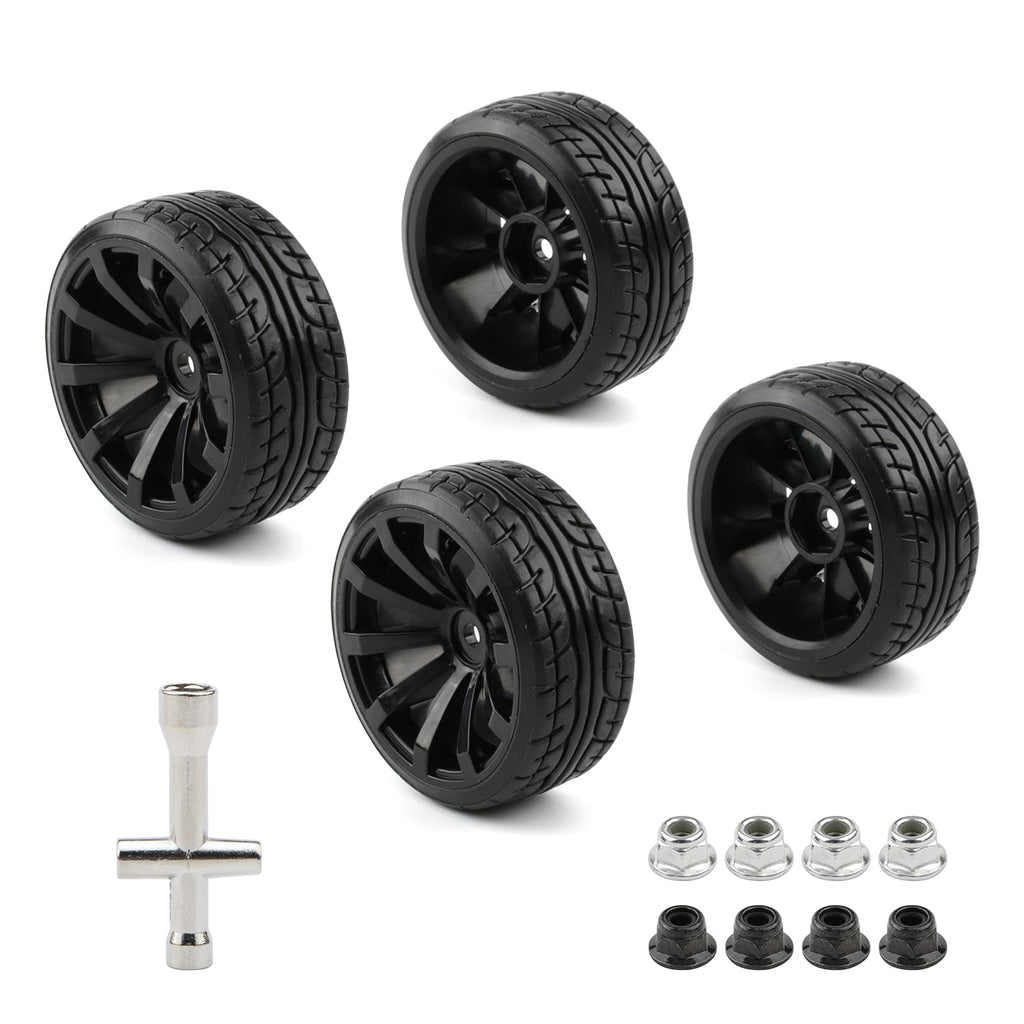 4-Pack 1/10 RC Drift Wheels 12mm Hex with Flange Nuts and 4-Way Wrench for HSP Redcat HPI Tamiya