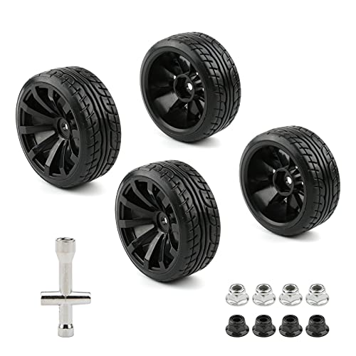 4-Pack 1/10 RC Drift Wheels 12mm Hex with Flange Nuts and 4-Way Wrench for HSP Redcat HPI Tamiya