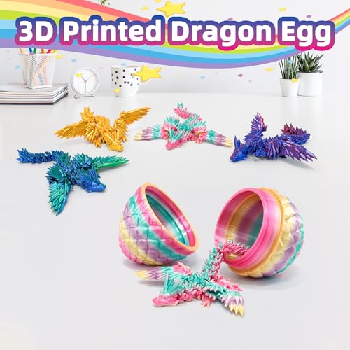 4 Pack 3D Printed Dragon Egg with Wings Dragon Inside - Fidget Toy, Party Favors, Desk Decor by Flavery