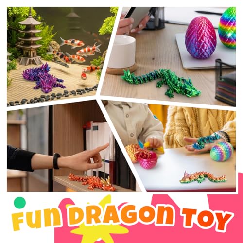 4-Pack 3D Printed Dragon Eggs with Articulated Dragon Inside – Easter Basket Stuffers for Teens & Adults, Fidget Toy