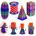 4-Pack 3D Printed Fidget Toys: Impossible Cone, Spiral Pyramid, Little Ouchie – Stress Relief Desk Toys for Kids Adults (Rose Red Blue Green Gradient + Gold Red)