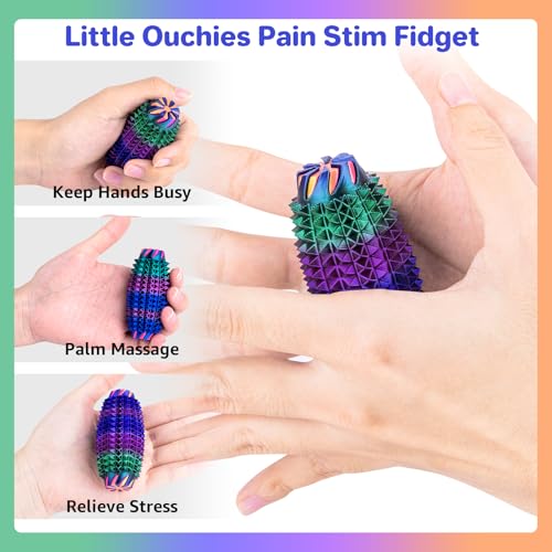 4-Pack 3D Printed Fidget Toys: Impossible Cone, Spiral Pyramid, Little Ouchie – Stress Relief Desk Toys for Kids Adults (Rose Red Blue Green Gradient + Gold Red)