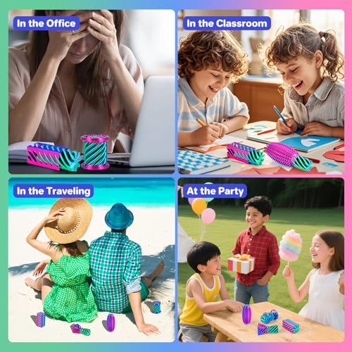 4-Pack 3D Printed Fidget Toys Set by dikale – Impossible Cone, Spiral Pyramid, Little Ouchies in Rose Red, Blue, Green